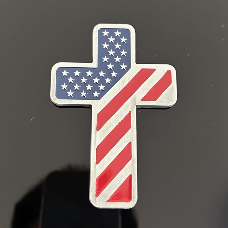 LWQLZY Cross Christian Car Emblem – Patriotic USA Flag Zinc Alloy 3D Badge with 3M Adhesive – Cross Decal for Car, Truck, Window, Door, Toolbox, or Home Decor (Enamel Silver) - Image 3